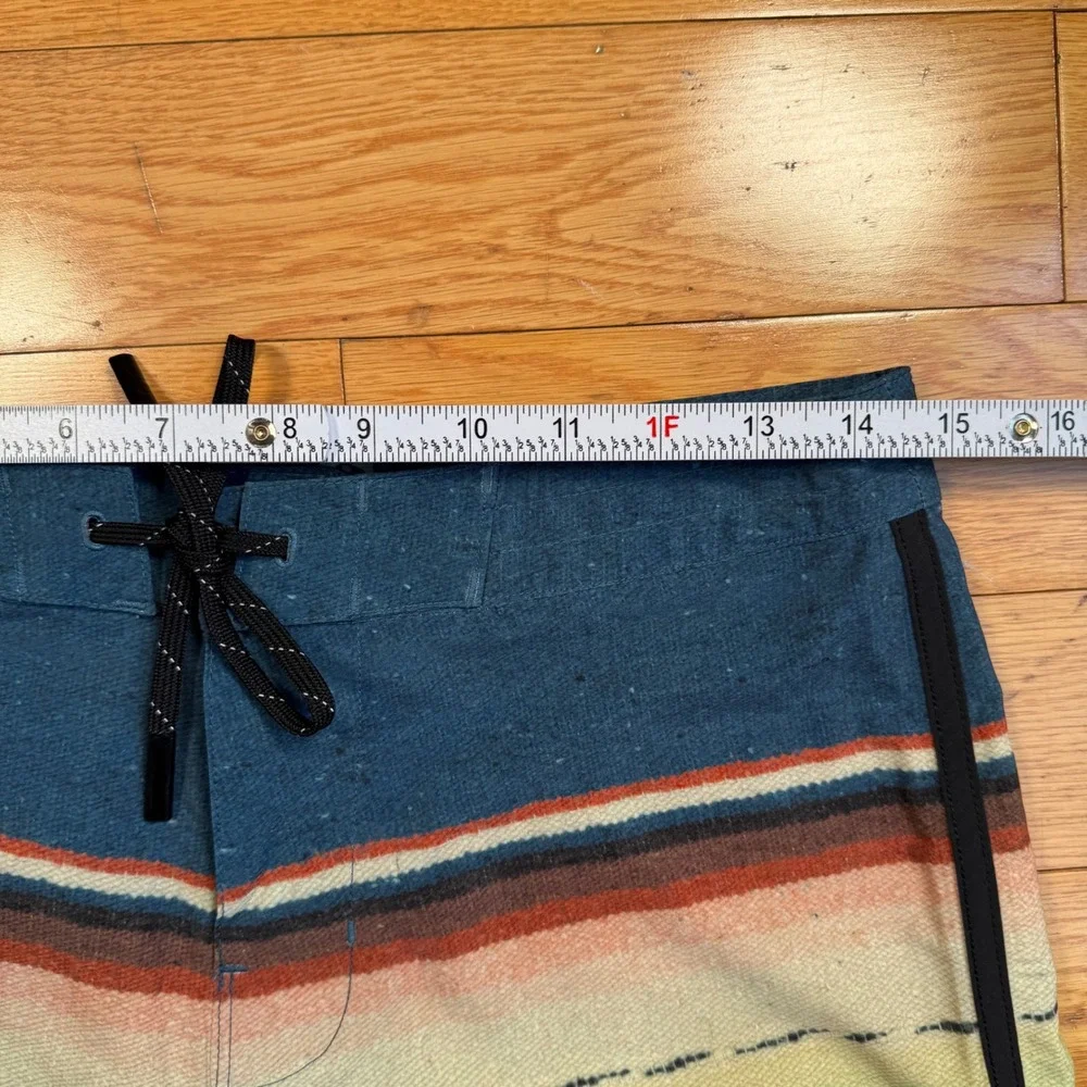 Outerknown Mens Serape Stripe Board Shorts Blue Multi Color Swim Trunks Size 28